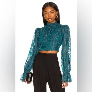 HOUSE OF HARLOW 1960 x REVOLVE Sumner Blouse in Teal Size Small